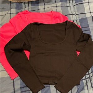 NWT OQQ 2 Piece Crop Tops Long Sleeve Square Neck Underscrubs Stretch Fitted